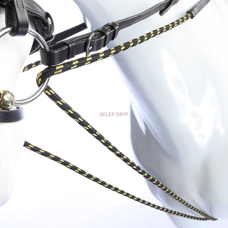 Czarna wodza skórzana ze sznurkiem Kavalkade