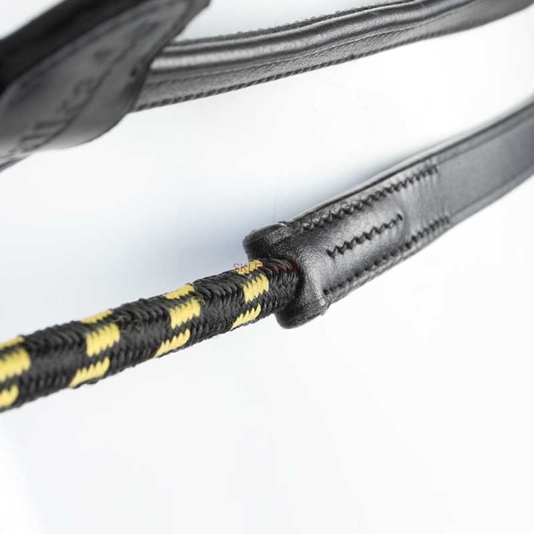 Czarna wodza skórzana ze sznurkiem Kavalkade